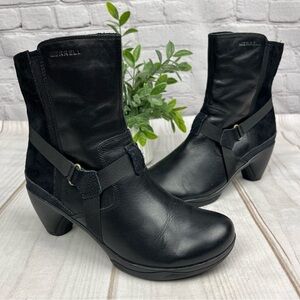 Merrell Evera Fade Leather & Suede Heeled Boots Black Sz 7